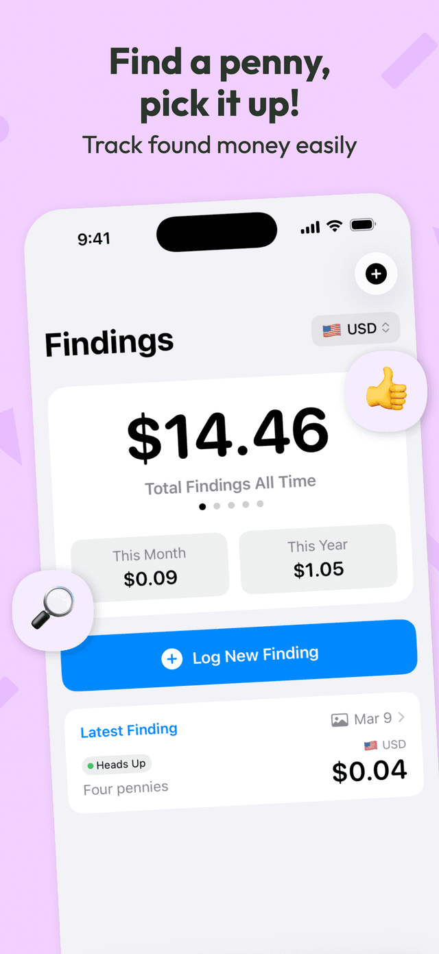 Home screen showing total Findings and quick logging